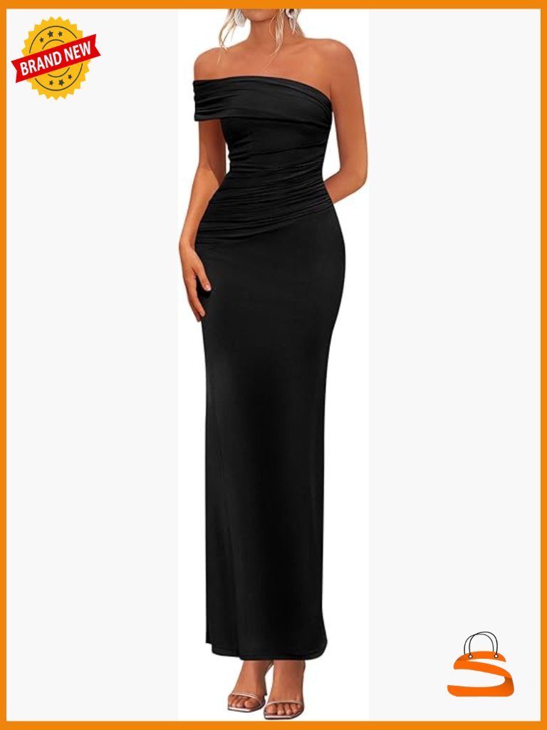 Off The Shoulder Ruched Bodycon Maxi Dress Sleeveless One Shoulder Formal Party